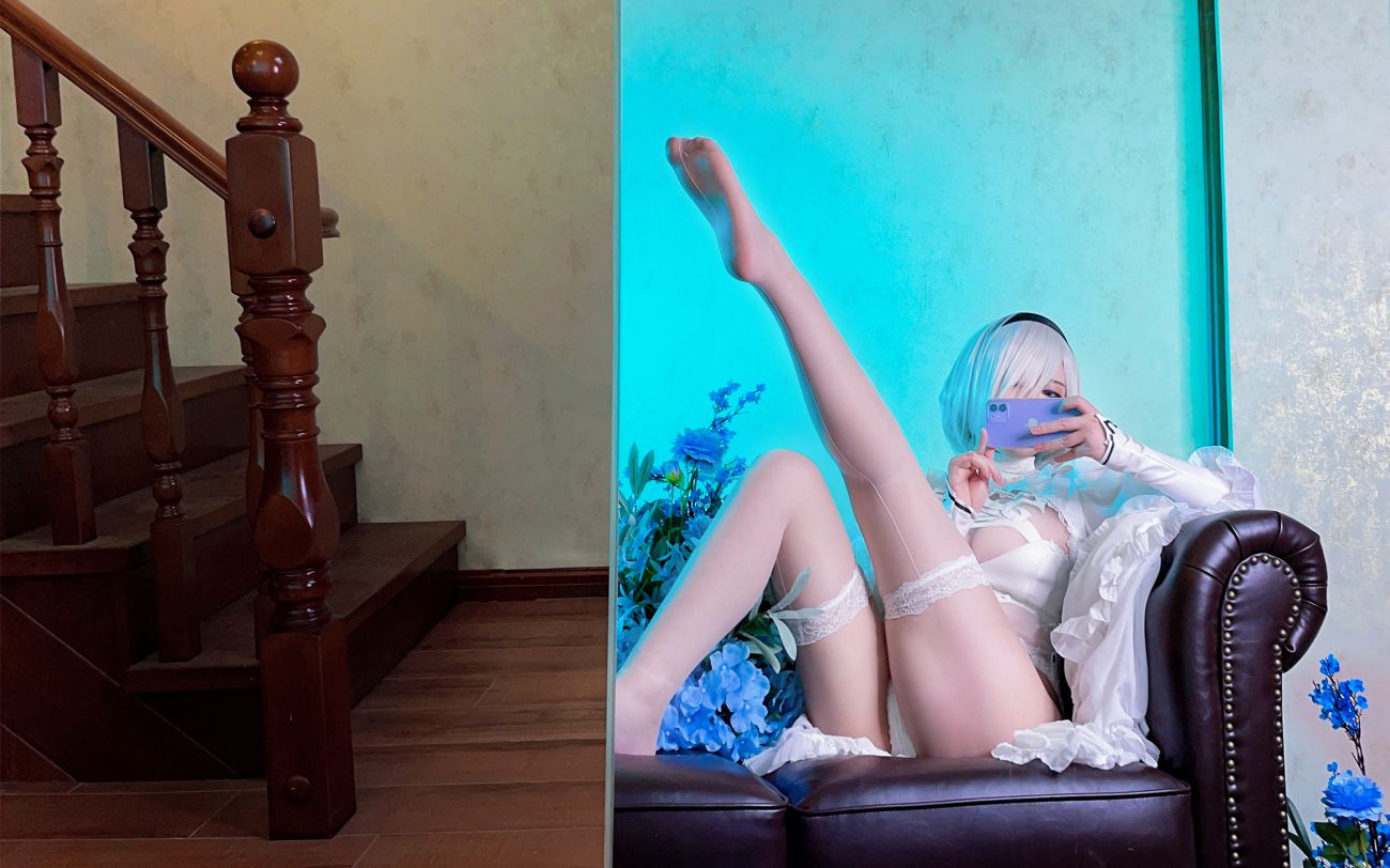 微博美少女半半子Cosplay性感写真Automataヨルハ二号B型 白いドレス (51)