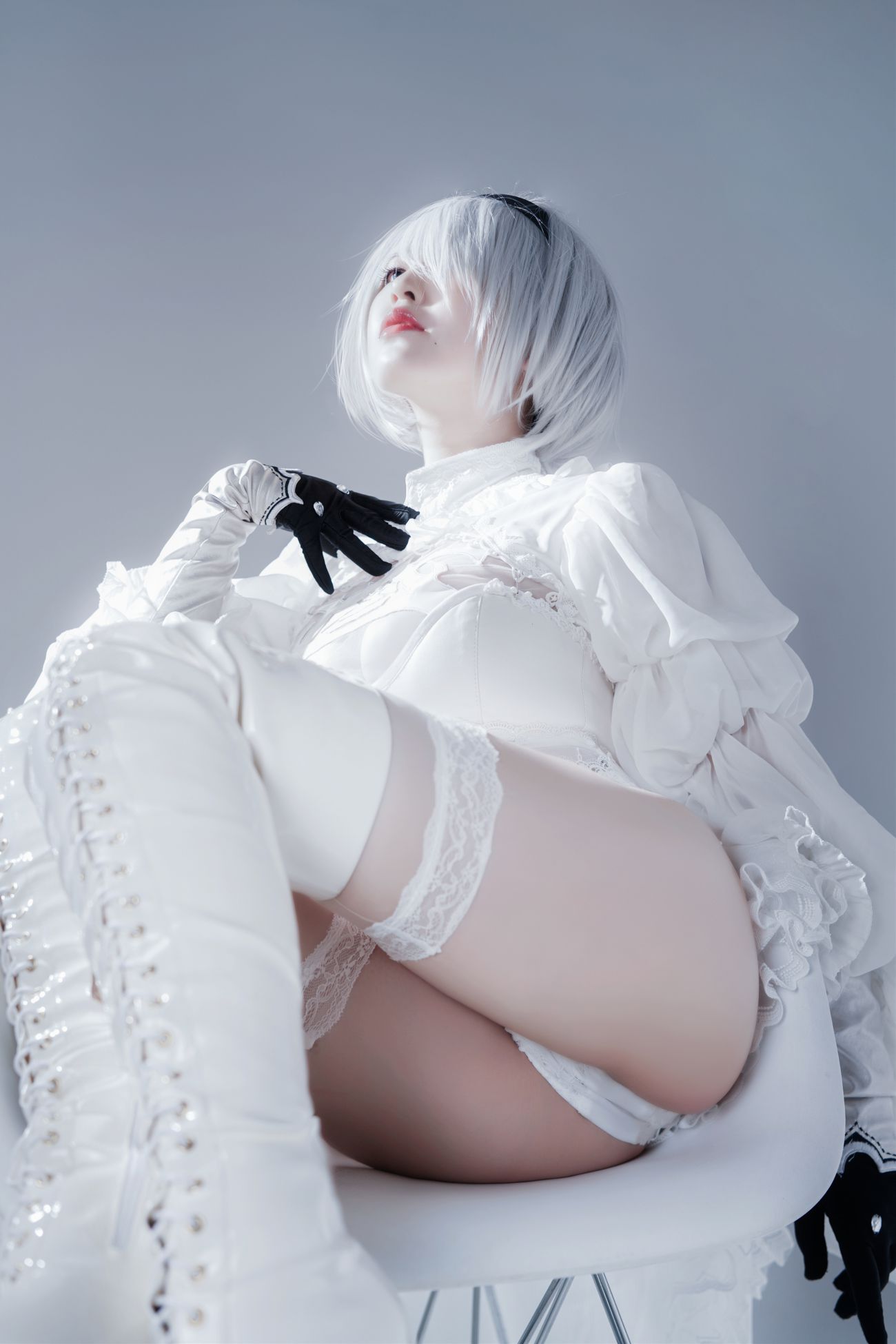 微博美少女半半子Cosplay性感写真Automataヨルハ二号B型 白いドレス (33)