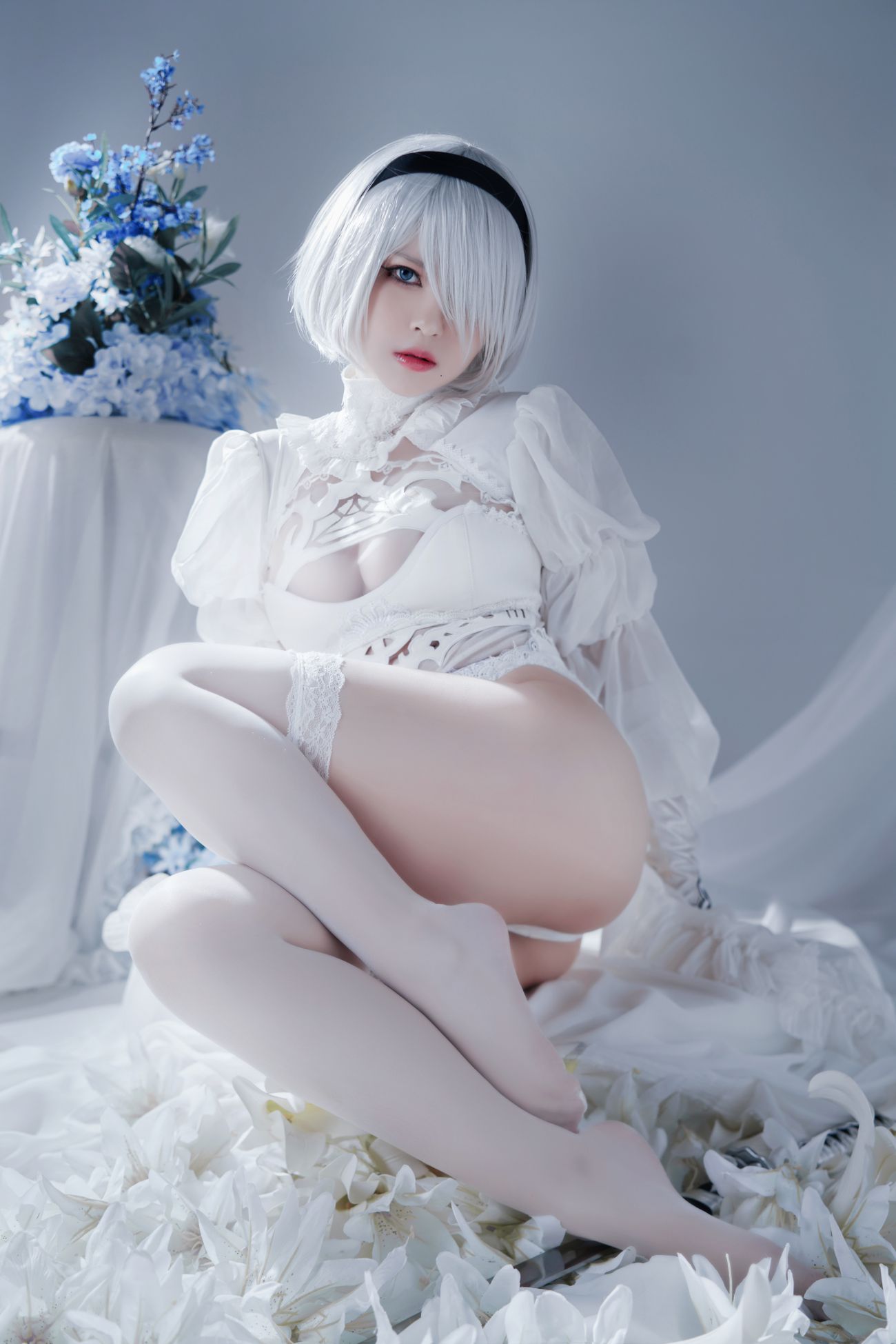 微博美少女半半子Cosplay性感写真Automataヨルハ二号B型 白いドレス (14)