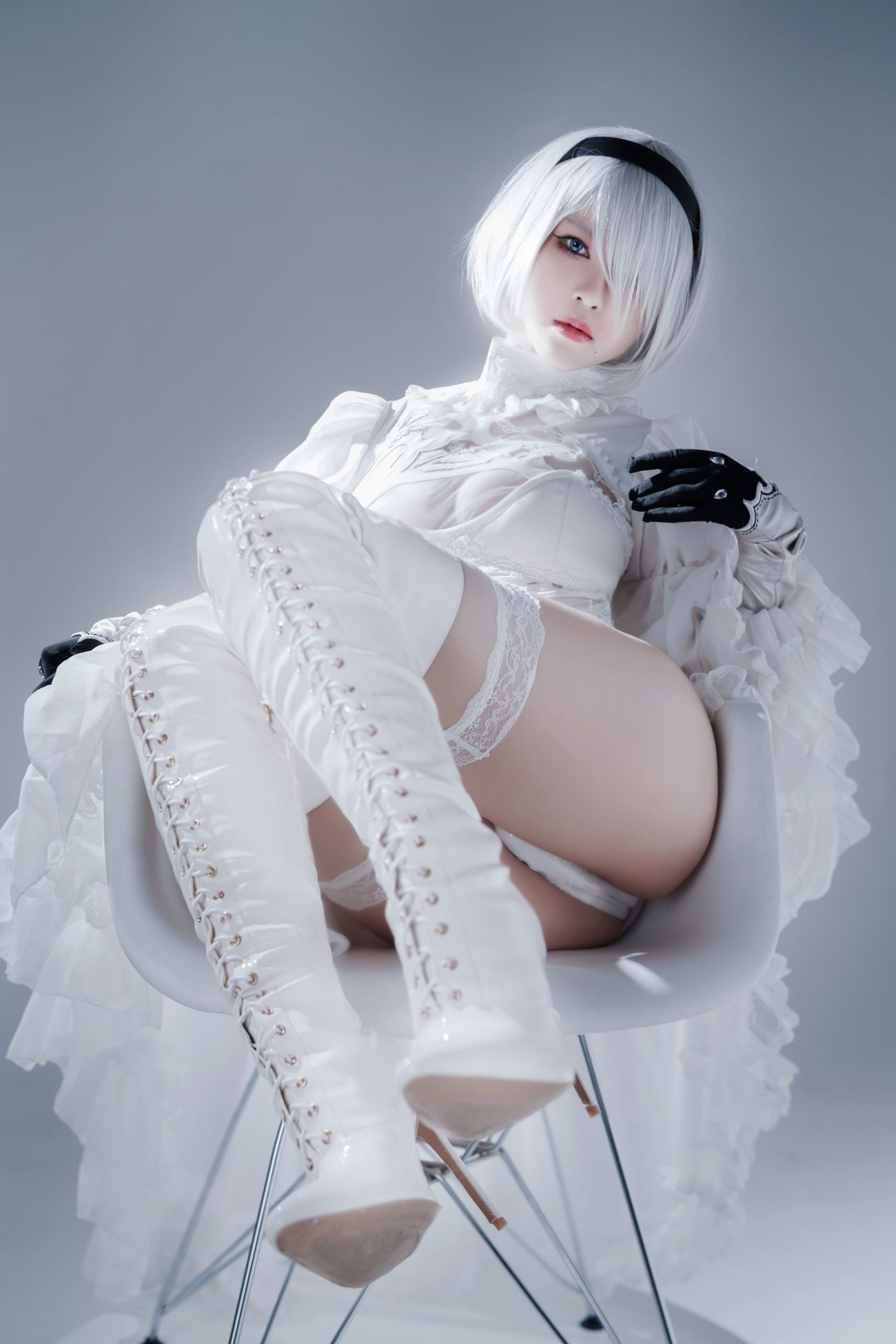 微博美少女半半子Cosplay性感写真Automataヨルハ二号B型 白いドレス (34)